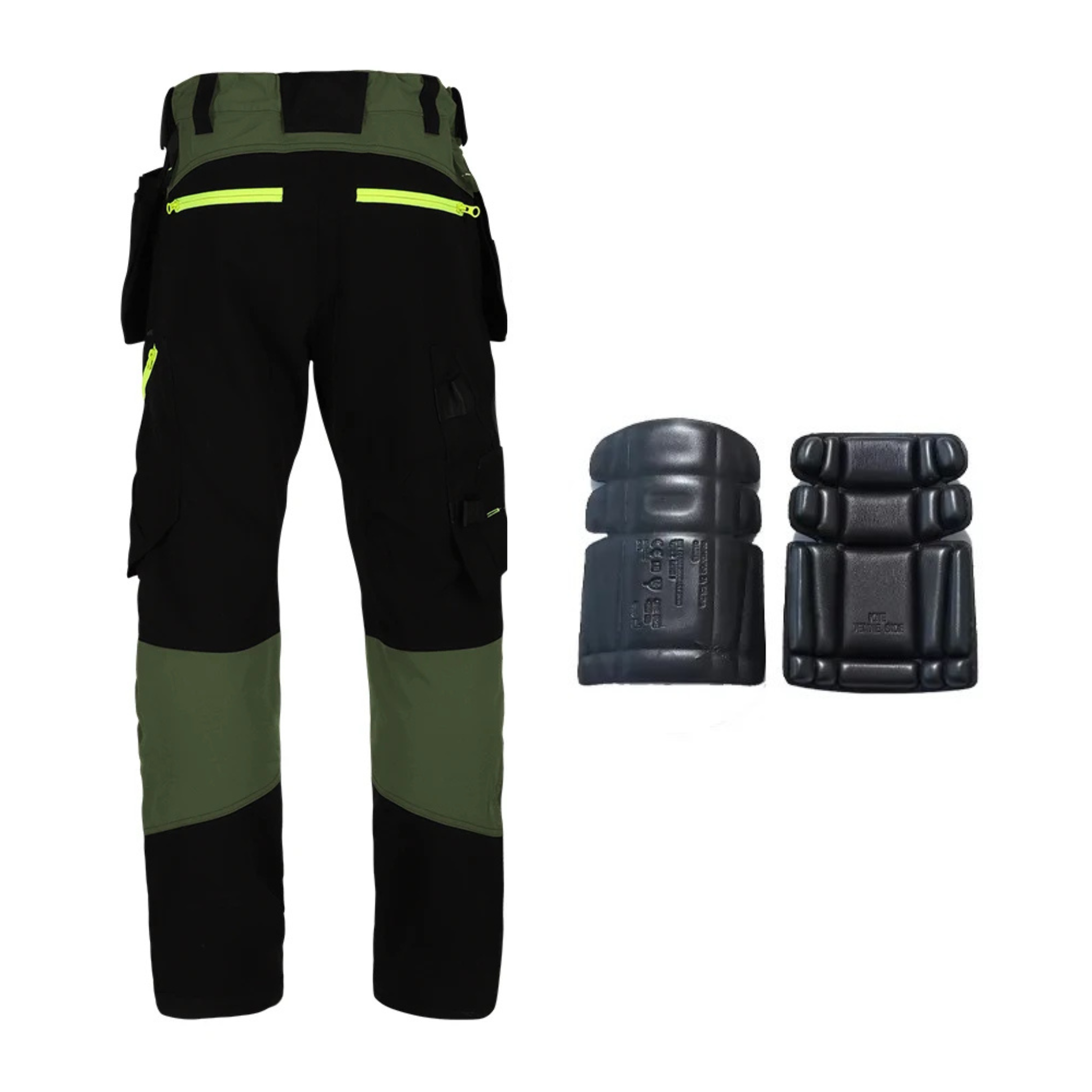 BLACK/GREEN TROUSERS WITH FREE KNEE PADS